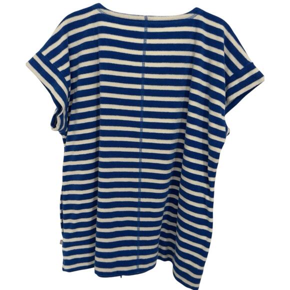 Talbots Women XL Terry Split Neck Drawstring-bottom Tunic Top Blue White Stripe - Picture 2 of 9